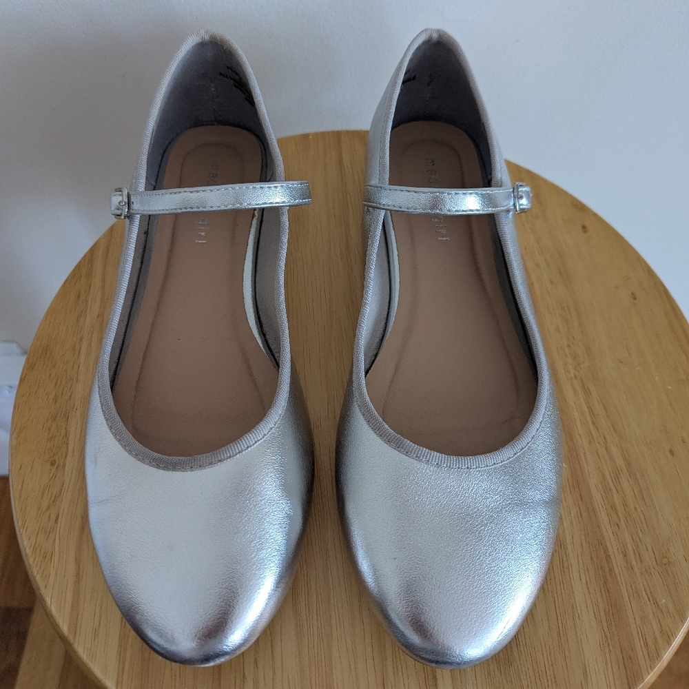 Metallic Silver Mary Jane Flats - Picture 2 of 9